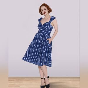 Lindy Bop Vintage dress Polka Dot Blue Dress large 💙